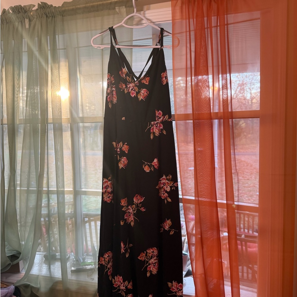 Nine Britton Black Maxi Dress with Pink Floral Design
